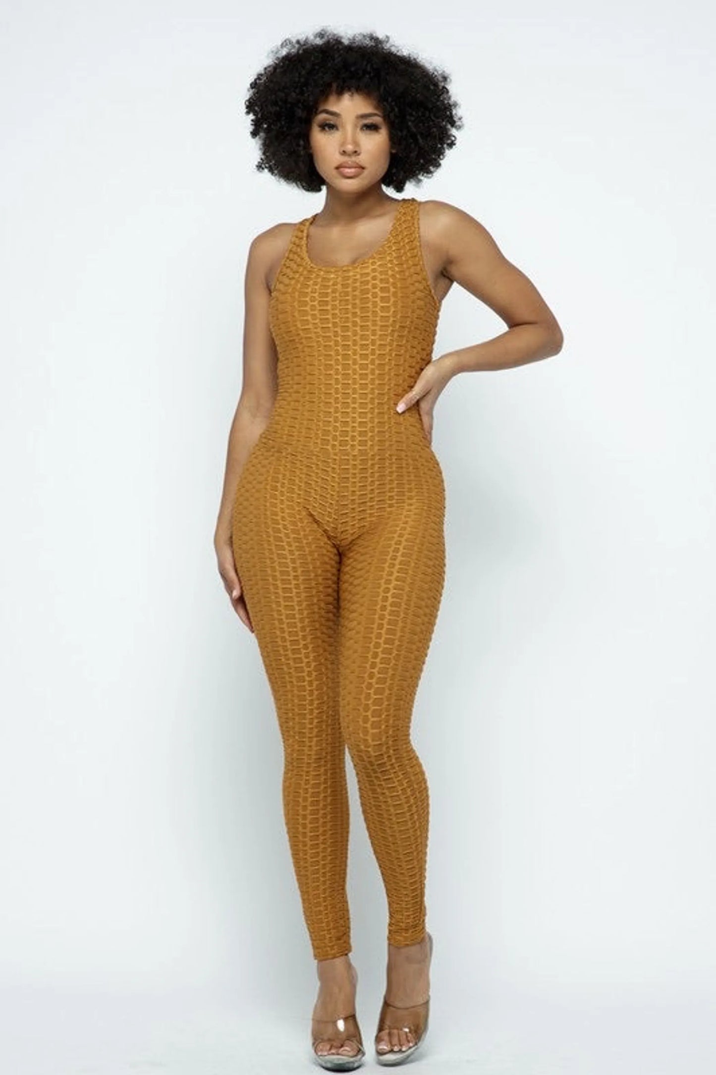 Scrunch Butt Lifting Anti Cellulite Honeycomb Textured Jumpsuit