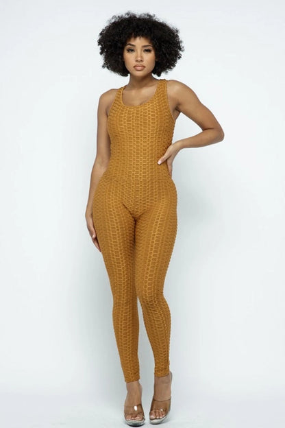 Scrunch Butt Lifting Anti Cellulite Honeycomb Textured Jumpsuit