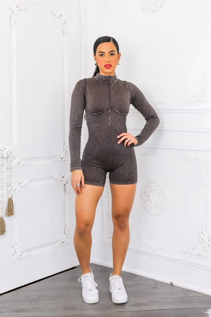 Mineral Wash Seamless Mock Neck Romper