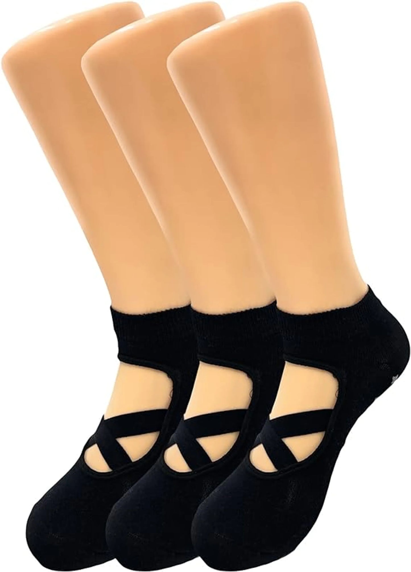 Women's Non-Slip Grip Yoga Socks with Straps 3 Pairs for Pilates