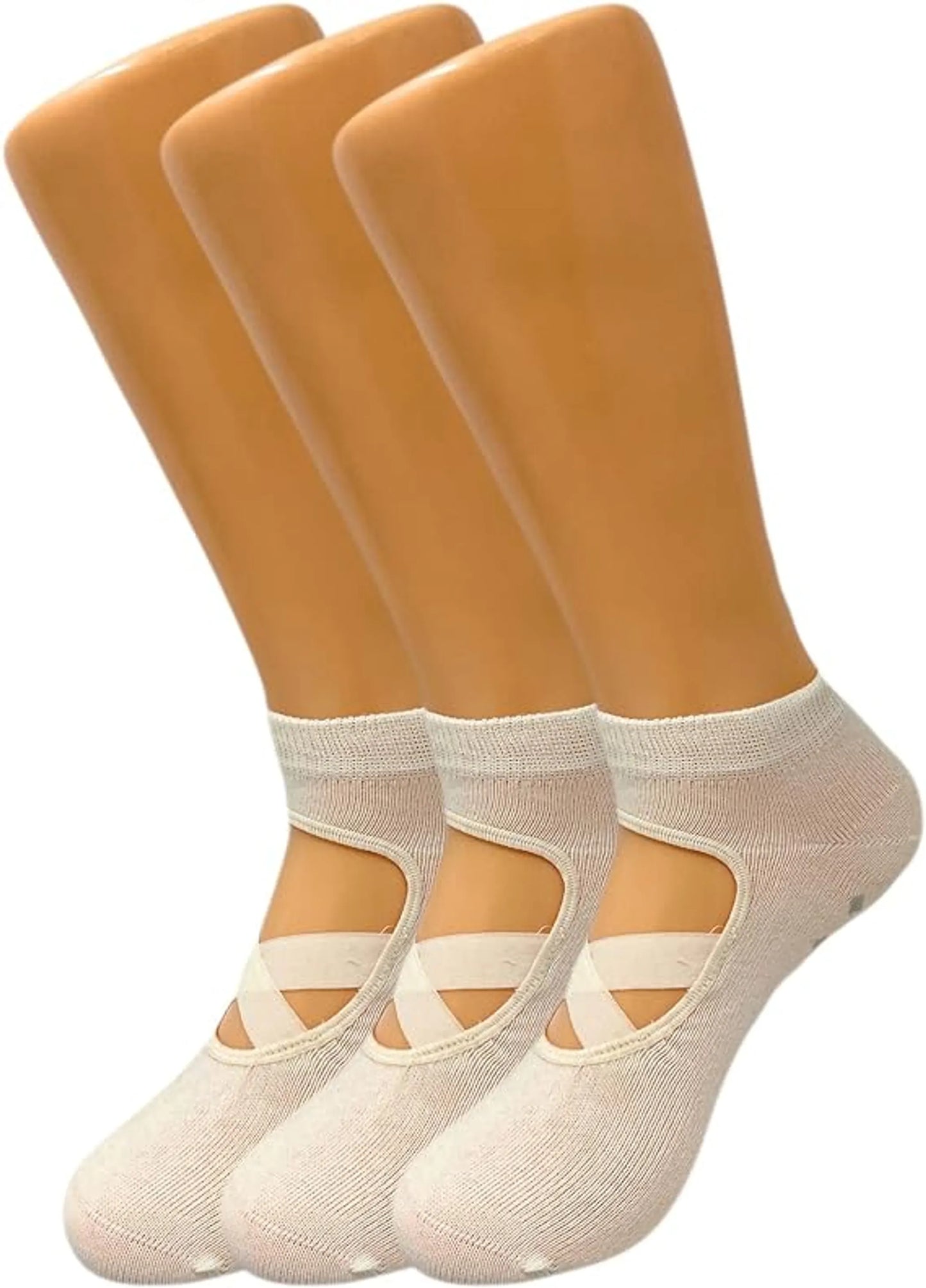 Women's Non-Slip Grip Yoga Socks with Straps 3 Pairs for Pilates
