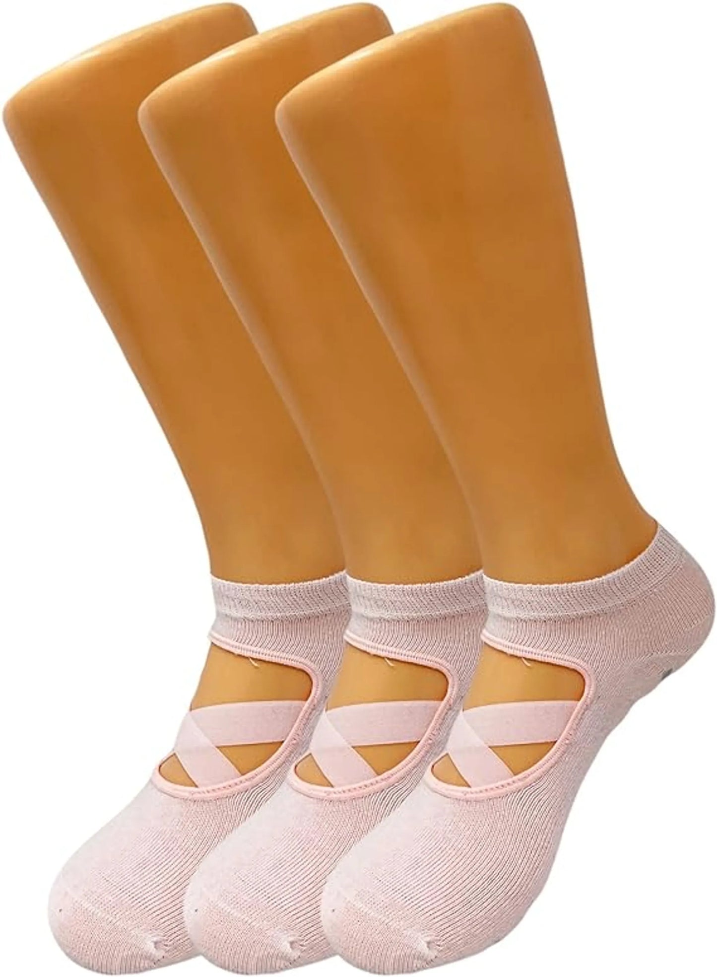 Women's Non-Slip Grip Yoga Socks with Straps 3 Pairs for Pilates