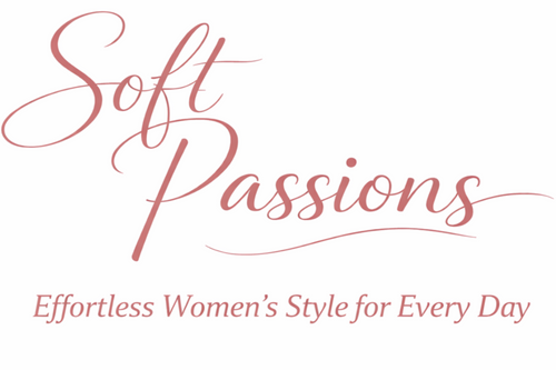 Logo for 'Soft Passions' with text 'Effortless Women's Style for Every Day' on a white background.